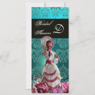 CONVITES CASAMENTO DE PRAIA DE DAMASK AZUL - MONOGRAMA DE C