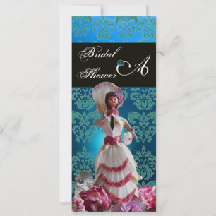 CONVITES CASAMENTO DE PRAIA DE DAMASK AZUL - MONOGRAMA DE C