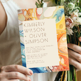 Convites Casamento de Praia de Ondas e Pedras de abstrato