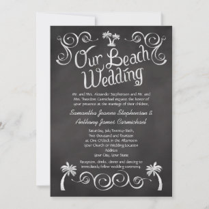 Convites Casamento de Praia de Palm Tree Chalkboard