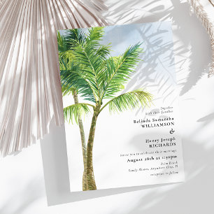 Convites Casamento de Praia de Palm Tree Watercolor Elegant