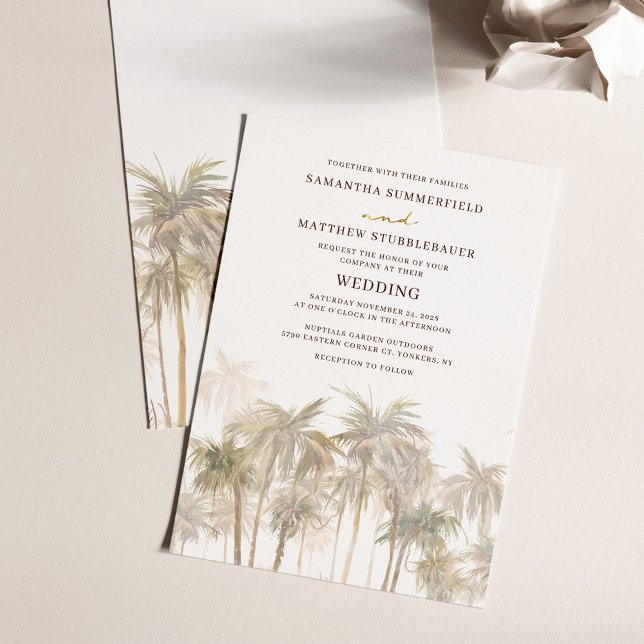 Convites Casamento de Praia de Palmeiras Costeiras (Coastal Palm Trees Watercolor Modern Wedding Invitation)