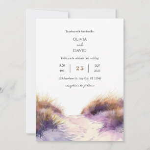Convites Casamento de Praia de Sandy Dunes Sunset ouro Roxo
