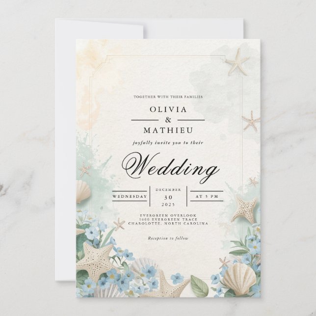 Convites Casamento de Praia de Starfish Costal (Frente)