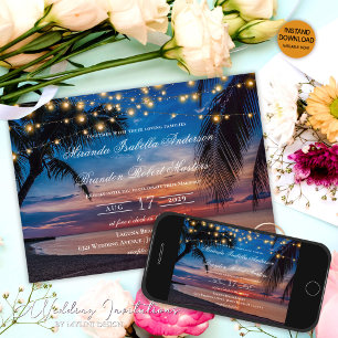 Convites Casamento de praia de Sunset Summer Elegant