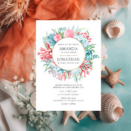 Convites Casamento de Praia de Teal e Coral Summer