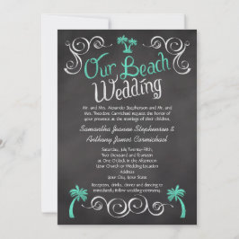 Convites Casamento de Praia de Tree Palm Tree Chalkboard Tu