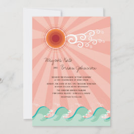 Convites Casamento De Praia De Verão De Sol Rosa E Azul Aqu