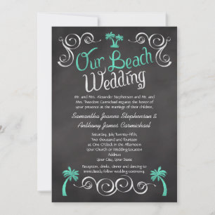 Convites Casamento de Praia do Chalkboard Turquoise Palm Tr