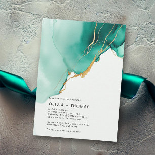 Convites Casamento de Praia do Modern Emerald Dourado Ocean