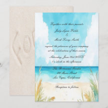 Casamento de Praia do Oceano Azul de Aquarela