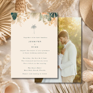 Convites Casamento de Praia Elegante com Palmeira Tropical