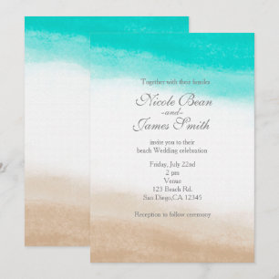 Convites Casamento de Praia Elegante em Aquarela Azul Turqu