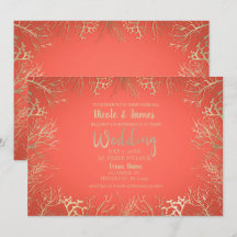 Casamento de Praia Elegante Laranja Coral Dourado 