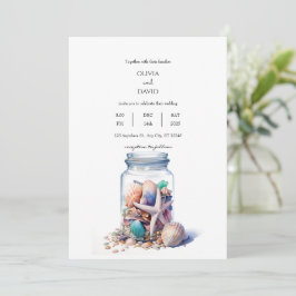 Convites Casamento de praia em jar centerole, Seashells Gla