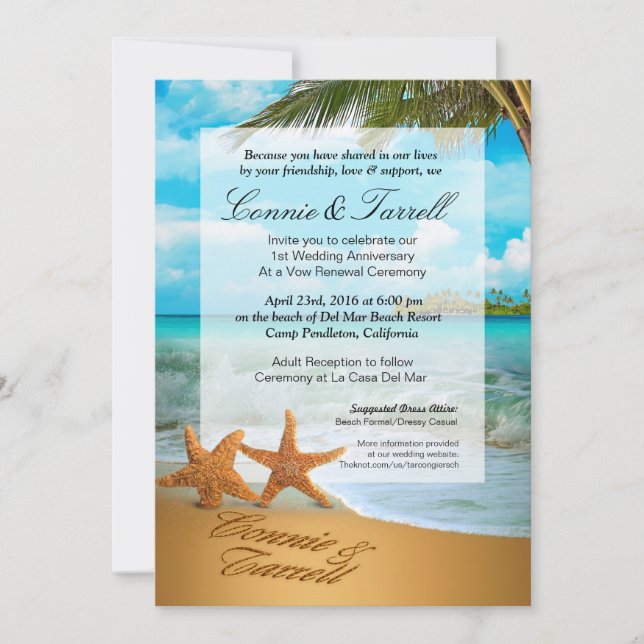 Convites Casamento de praia Faux Vellum Casal de Starfish (Frente)