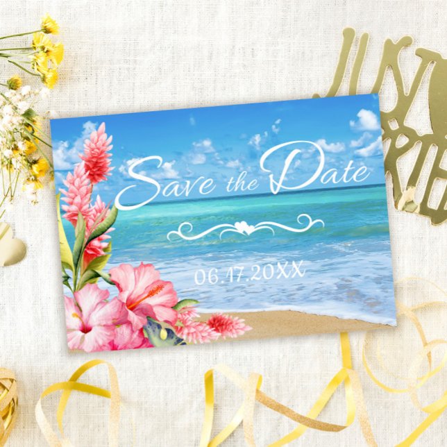 Convites Casamento de Praia Floral Tropical - Salve a Data (Criador carregado)