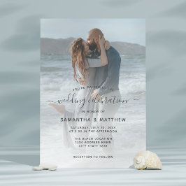 Convites Casamento de Praia Foto do Casal Azul Empoeirado V