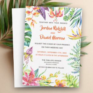 Convites Casamento de Praia Moderna com Aquarela Floral Tro