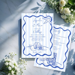 Convites Casamento de praia na orla azul com rsvp