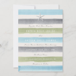Convites Casamento de praia náutica com faixas de aquarelas