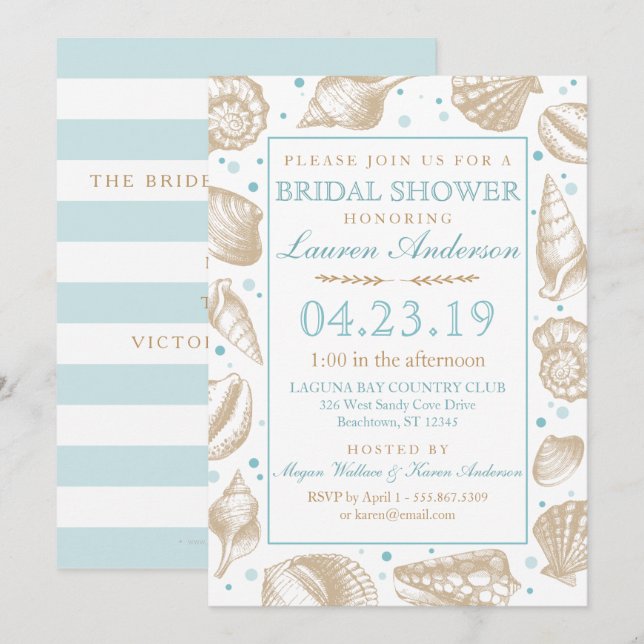 Convites Casamento de praia náutica de Seashell | Chá de pa (Frente/Verso)
