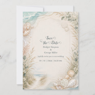 Convites Casamento de Praia Romântico à Beira-Mar com Aquar