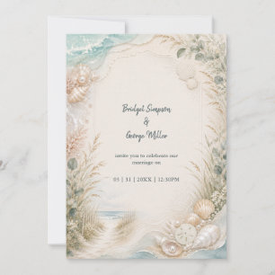 Convites Casamento de Praia Romântico à Beira-Mar com Aquar