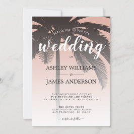 Convites Casamento de Praia Rosa Pink com Palm Tree
