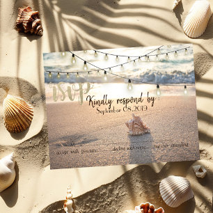 Convites Casamento de Praia,String Lights Seashell RSVP