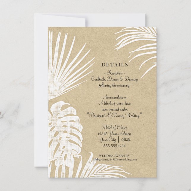 Convites Casamento De Praia Tropical De Leaf Simples Modern (Frente)