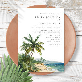 Convites Casamento de Praia Tropical em Aquarela Moderna e