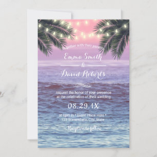 Convites Casamento de Praia Tropical Palm Tree & String Lig