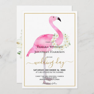 Convites Casamento de Praia Tropical Rosa Flamingo Magnolia