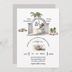 Convites Casamento de praia Vintage Seaside Palm Tree Boho