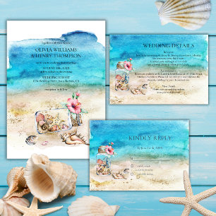 Convites Casamento de Praias com Estrelas de Aquarelas e Co