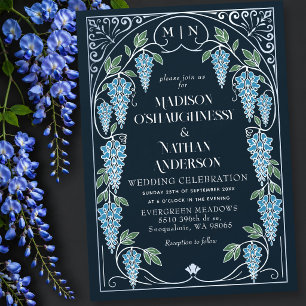 Convites Casamento de Prata Art Nouveau com Wisteria Azul