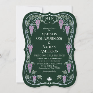 Convites Casamento de Prata Art Nouveau com Wisteria Rosa