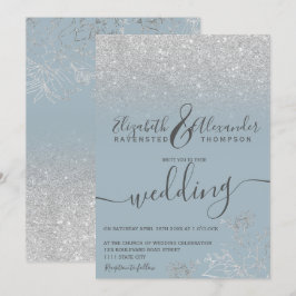 Convites Casamento de prata com brilho floral poeirento