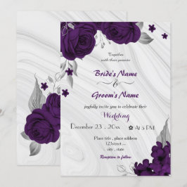 Convites casamento de prata com flores roxas reais