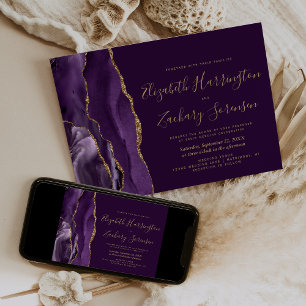 Convites Casamento de Prata Dourada Roxo Moderno