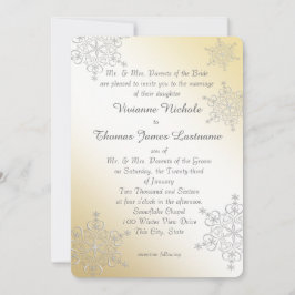 Convites Casamento de Prata e Flocos de Neve Dourados