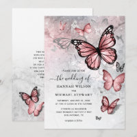 Casamento de Prata Elegante e Borboleta Rosa