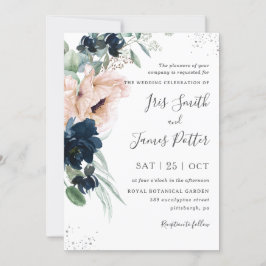 Convites Casamento de Prata Floral de Marinho de Esfregões