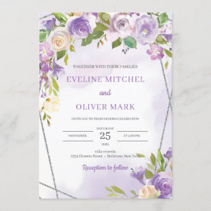 Convites Casamento de prata floral roxo de água