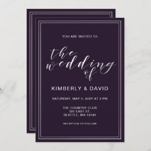 Convites Casamento de Prata Roxo Simples