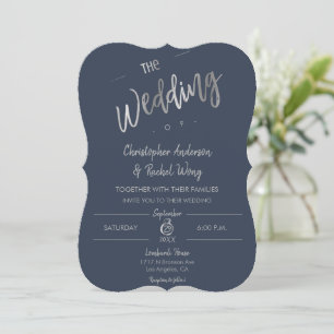 Convites Casamento de Prata Simples de Script de Marinho Pe