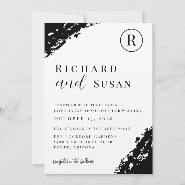 Convites Casamento de Preto Watercolor (Frente)