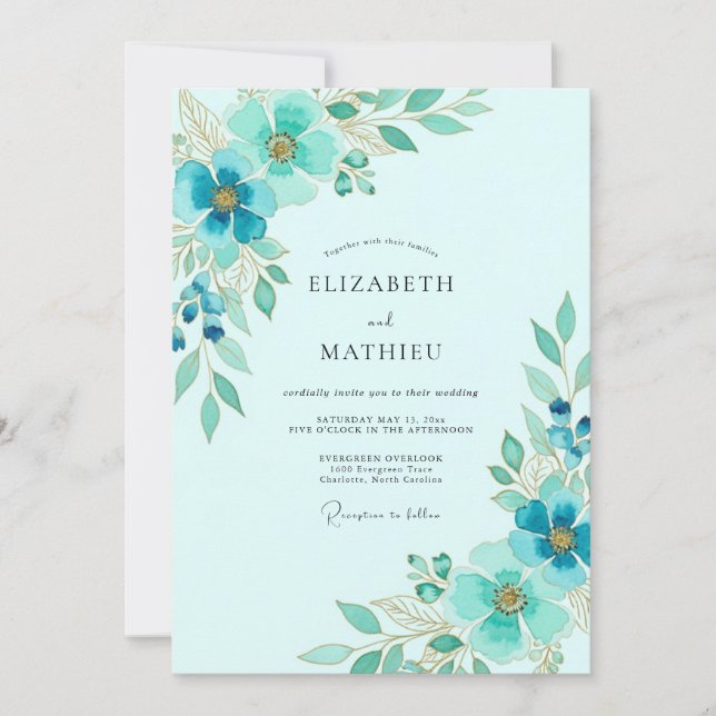 Convites Casamento de Primavera Aquático Etéreo (Frente)