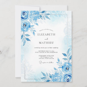 Convites Casamento de Primavera Azul Azure Pintado à Mão
